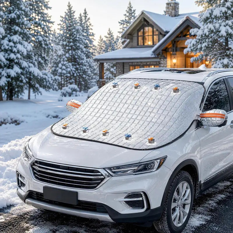 ❄️ Thick Quilted Windshield Snow Cover | All Season Waterproof Sun Ice Shield, Mirror Sleeves & Windproof Suction Cups, No More Morning Ice Scraping