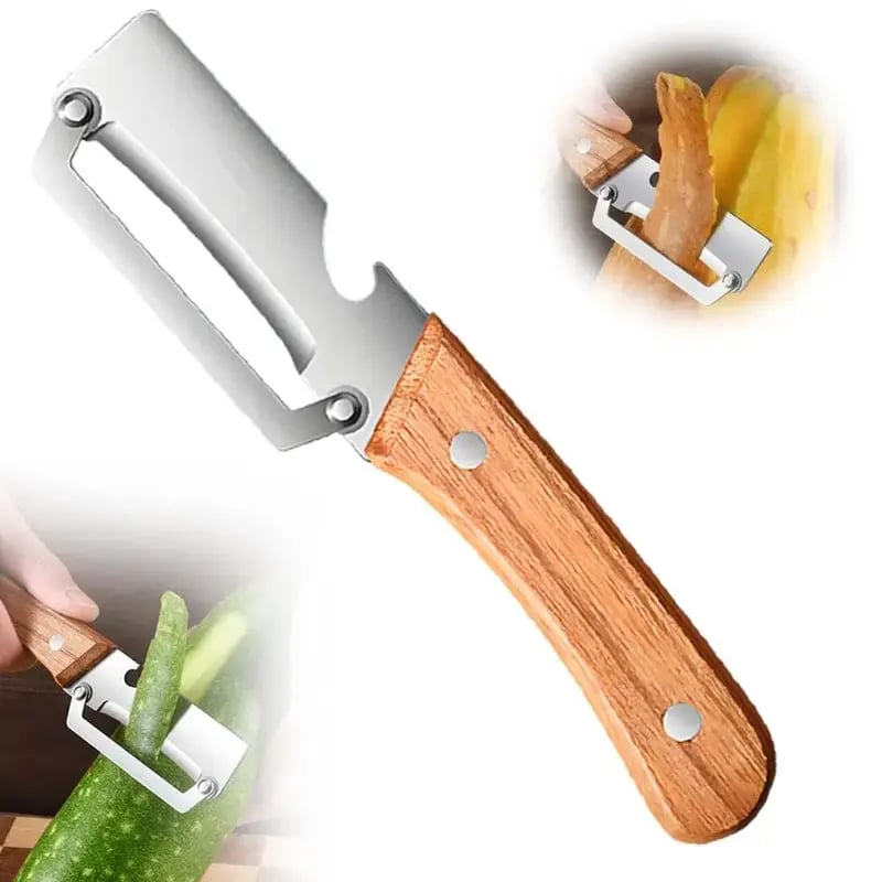✨Discounted Price ✨Multi-Functional Vegetable Peeler for Kitchen, Ultra-Sharp Stainless Steel Blade with Wooden Handle and Bottle Opener (2 Pcs)