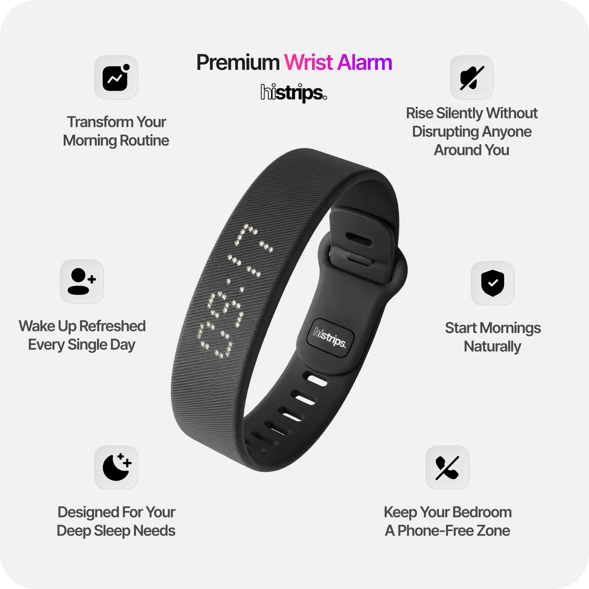 ⏰ Onyx Silent Vibration Alarm Clock - Wrist-Worn Wake-Up Watch for Heavy Sleepers, No Noise to Disturb Partner, 2 Vibration Intensity, Support 3 Alarms, 14+ Days Rechargeable Battery