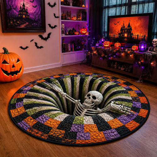 🎃 HALLOWEEN SPECIAL — SITEWIDE 50% OFF！3D Skeleton Vortex Quilted Round Halloween Rug