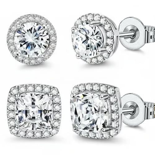 🥳2026 HOT SALE🥳Halo Stud Earrings 4-Pack- Gold & Silver Round/Square Styles