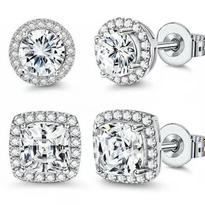 🥳2026 HOT SALE🥳Halo Stud Earrings 4-Pack- Gold & Silver Round/Square Styles