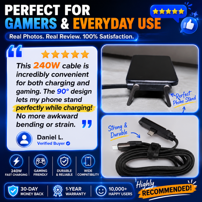 ⚡️Special Offer-240W fast charging cable with built-in 90° stand