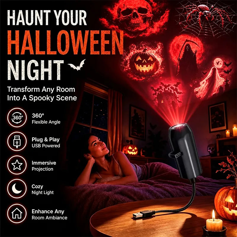 🎃 Plug-&-Play HD Star Projector | Halloween 6-Disc Set ✨ Easy Setup Halloween Party Decor Lamp