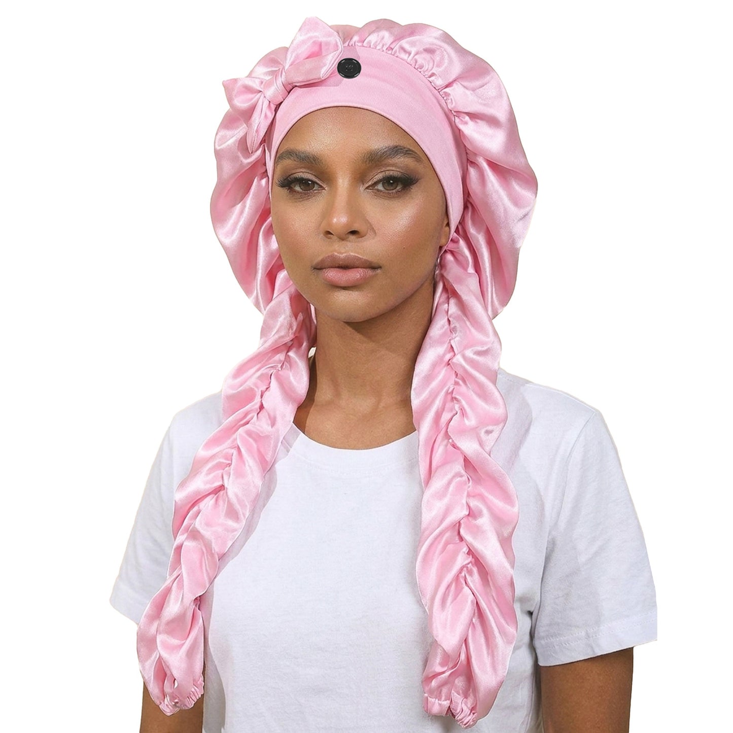 Satin Hair Bonnet Wide Band - Silk Like Sleeping Bonnets for Curly Hair Hair Wrap for Night Cap with Tie Band Breathable Satin Bonnet for Women and Girls