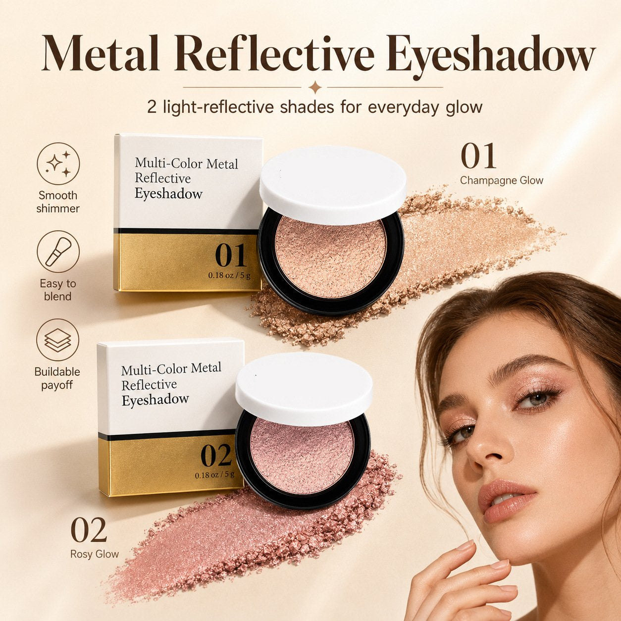 ⚡⚡Neueste Lidschattenkollektion 2026 – 50 % Rabatt |🎨💫 Multicolor Metallic Eyeshadow – Buildable, shimmering metallic eyeshadow