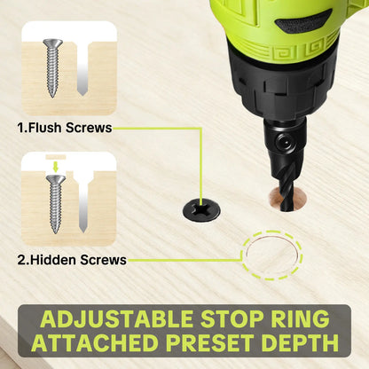 ⚙️ SEESE 15Pcs Countersink Drill Bit Set | 1/4 Inch Hex Shank with Depth Stop, Quick Change Design, Perfect Halloween Gift for DIY Woodworkers