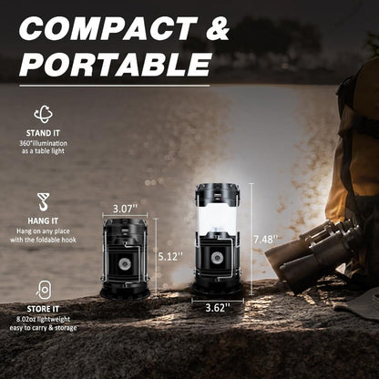 ⚡Outdoor Essential | Easy to Carry|Solar + USB Camping Lantern Flashlight
