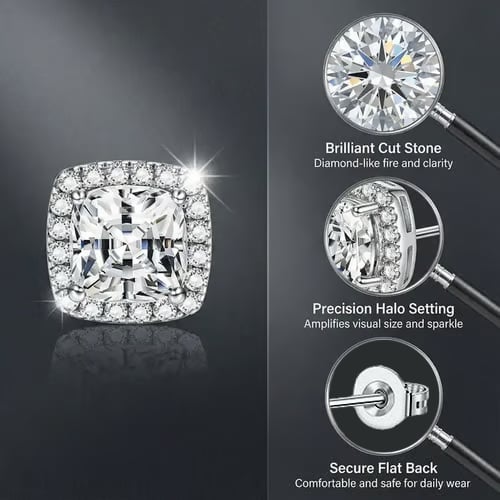 🥳2026 HOT SALE🥳Halo Stud Earrings 4-Pack- Gold & Silver Round/Square Styles