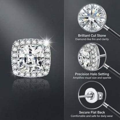 🥳2026 HOT SALE🥳Halo Stud Earrings 4-Pack- Gold & Silver Round/Square Styles