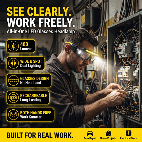 🔦 Rechargeable LED Headlamp Glasses – Hands-Free Lighting, Wave On/Off