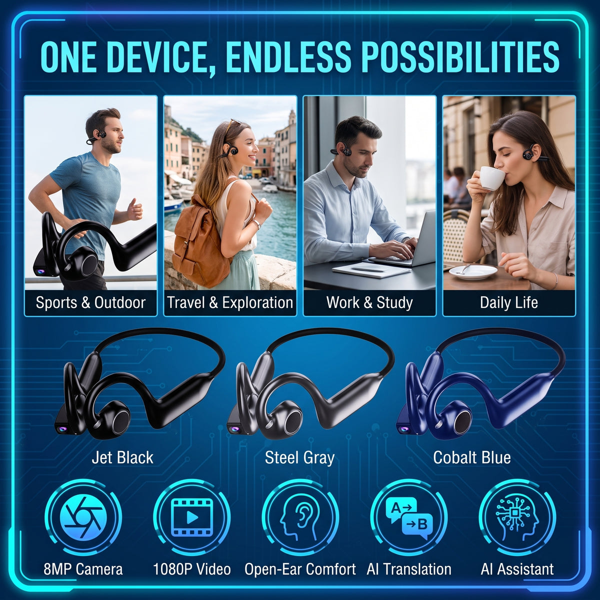 🔥50%OFF🔥Smart Camera Earphone Al Translator Wearable Headset