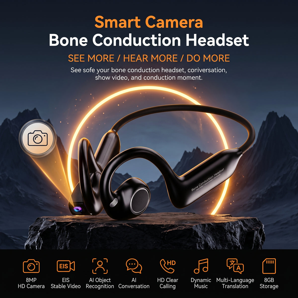 🔥50%OFF🔥Smart Camera Earphone Al Translator Wearable Headset