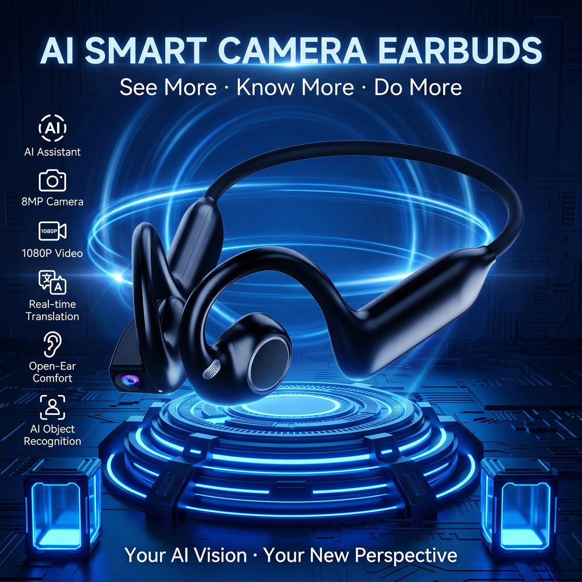 🔥50%OFF🔥Smart Camera Earphone Al Translator Wearable Headset