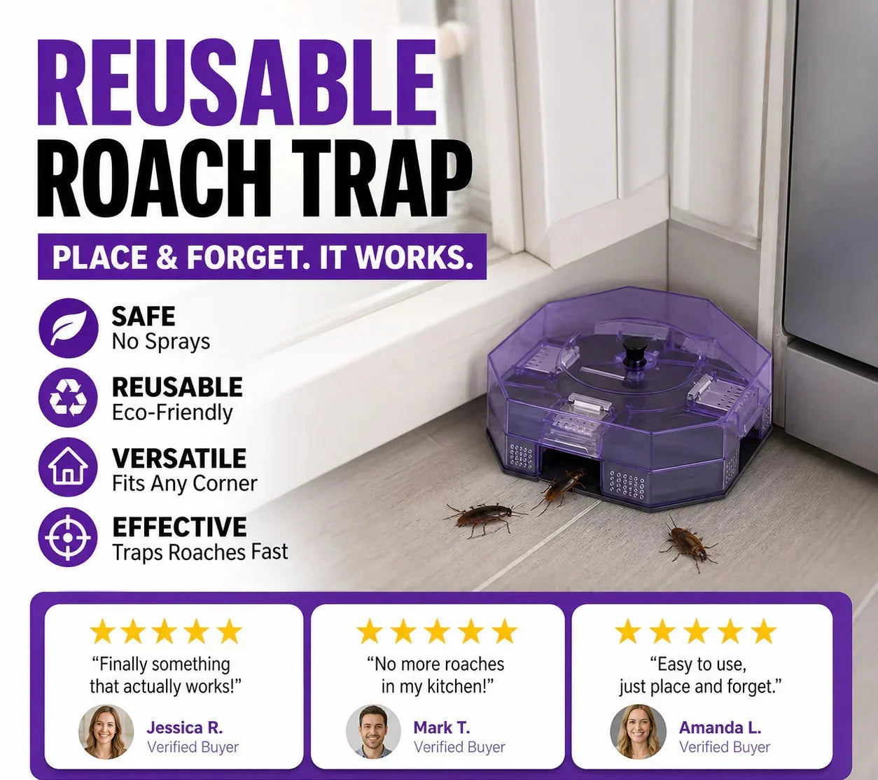 🏆 Last Day Special Price £6.99🔥Reusable Effective Roach Trap， Non-Toxic Sticky Cockroach Catcher for Kitchen Home Indoor Pest Control