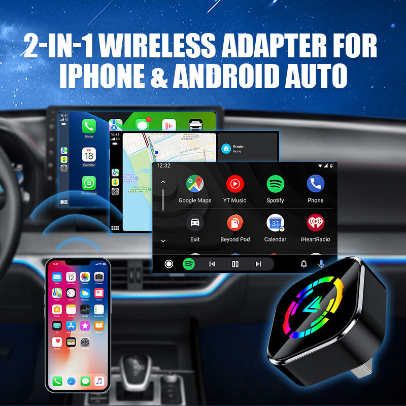 📱60% OFF NOW! 🔥【Plug and Play! Wireless Connection 🔥 2-in-1 Wireless Adapter - iPhone & Android Auto, turn your car into a smart cinema in seconds】