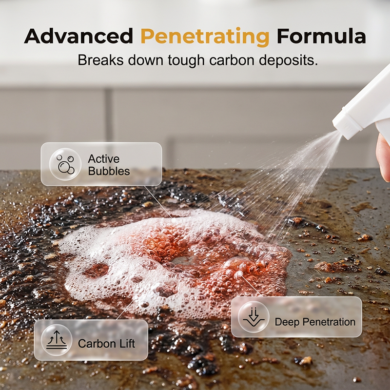 Fast-acting, highly effective grill degreasing spray