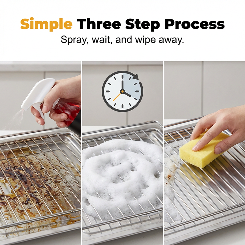 Fast-acting, highly effective grill degreasing spray