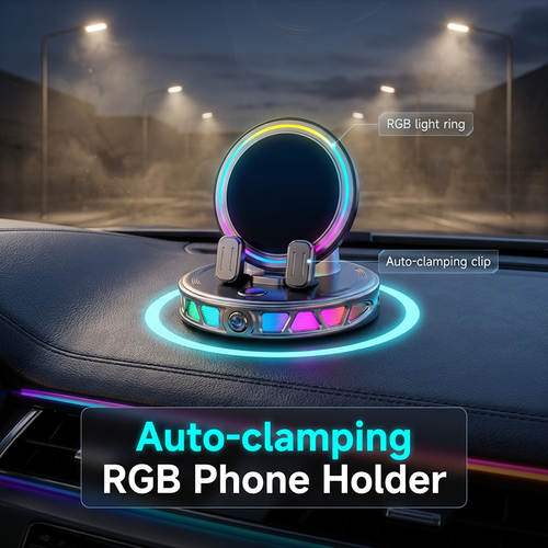🎁2026 New Arrivals 50% OFF💥RGB Electric Car Phone Mount with Wireless Charging – Auto-Clamping & 15W Fast Charge ⚡