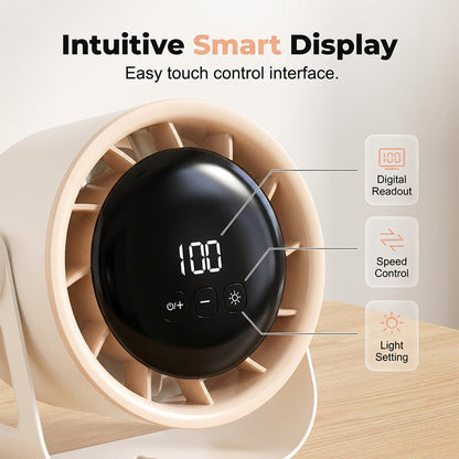 Hot-selling item 50% off, 100-speed turbine desktop fan - ultra-quiet, rechargeable cooling, intelligent digital display.