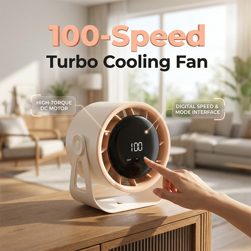 Hot-selling item 50% off, 100-speed turbine desktop fan - ultra-quiet, rechargeable cooling, intelligent digital display.