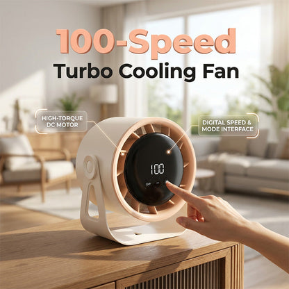 Hot-selling item 50% off, 100-speed turbine desktop fan - ultra-quiet, rechargeable cooling, intelligent digital display.