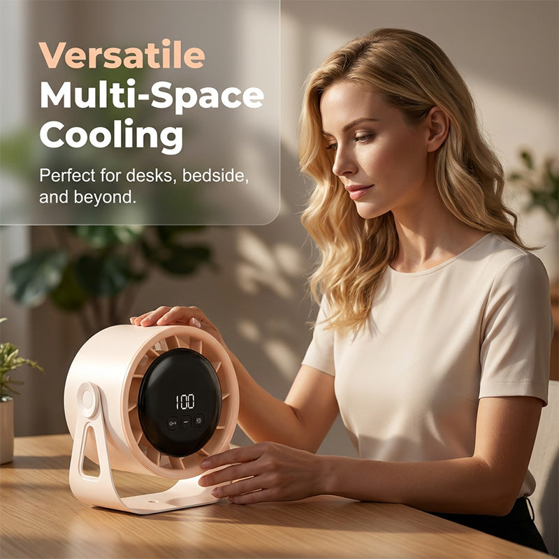 Hot-selling item 50% off, 100-speed turbine desktop fan - ultra-quiet, rechargeable cooling, intelligent digital display.