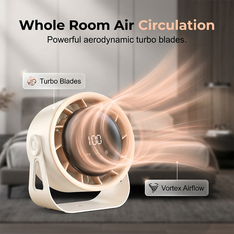 Hot-selling item 50% off, 100-speed turbine desktop fan - ultra-quiet, rechargeable cooling, intelligent digital display.