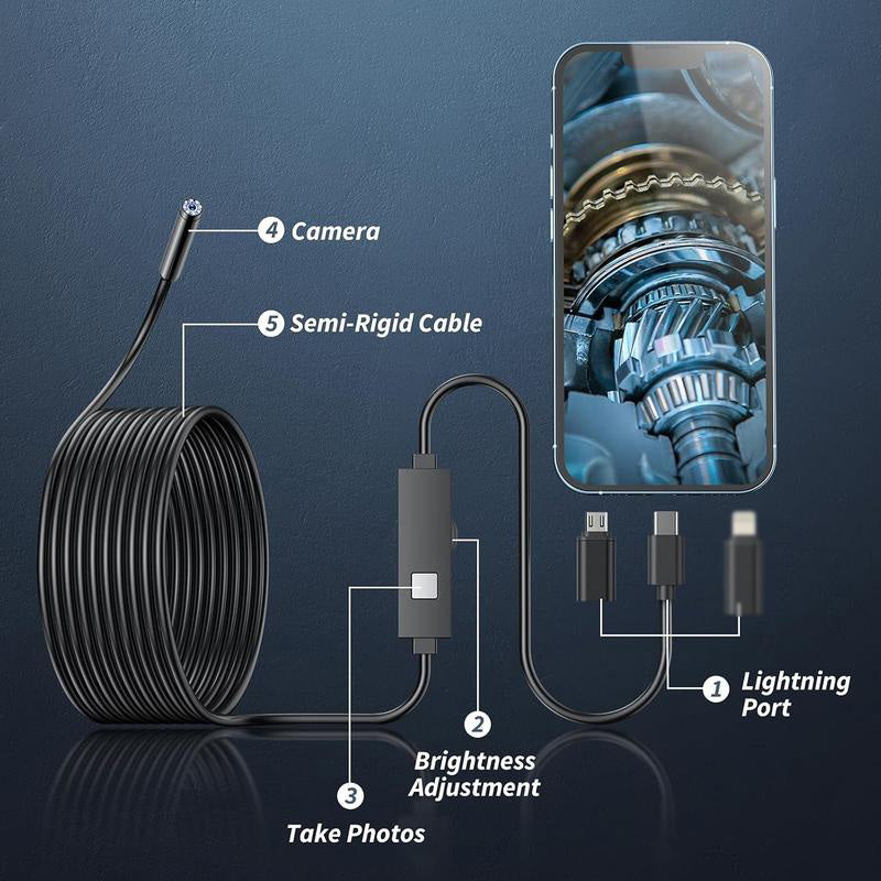 🏆LAST DAY SALE🎁✨TechView™🇬🇧HD Endoscope Camera for iPhone & Android – 1920P Inspection Scope with 8 Adjustable LED Lights 🔍📱