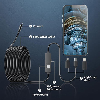 🏆LAST DAY SALE🎁✨TechView™🇬🇧HD Endoscope Camera for iPhone & Android – 1920P Inspection Scope with 8 Adjustable LED Lights 🔍📱