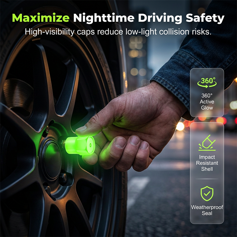 🌟🔩 Luminous Tire Valve Caps – Glow Green/Blue at Night | Universal Size | Dustproof & Rustproof 🛡️