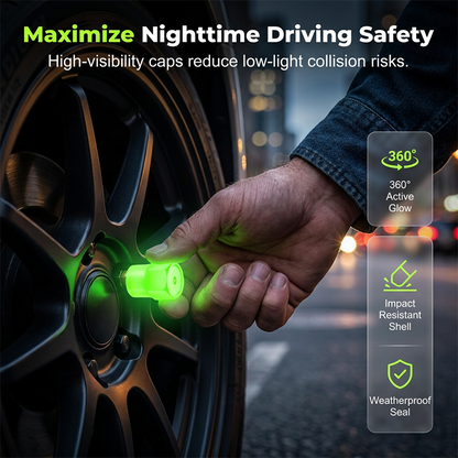 🌟🔩 Luminous Tire Valve Caps – Glow Green/Blue at Night | Universal Size | Dustproof & Rustproof 🛡️