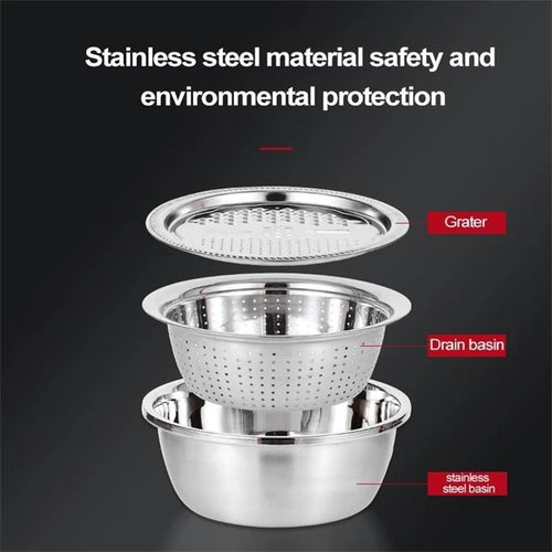📢📢50% OFF !! ⏰🥬 Slice, Grate & Julienne in Minutes! Multi-Function Stainless Steel Vegetable Prep Bowl for Easy Cooking