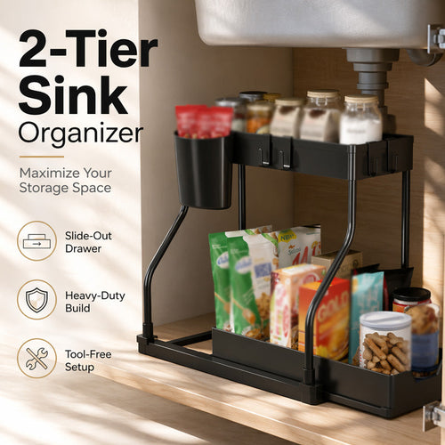 🔥Limited-time 50% off Double-layer pull-out sink storage rack