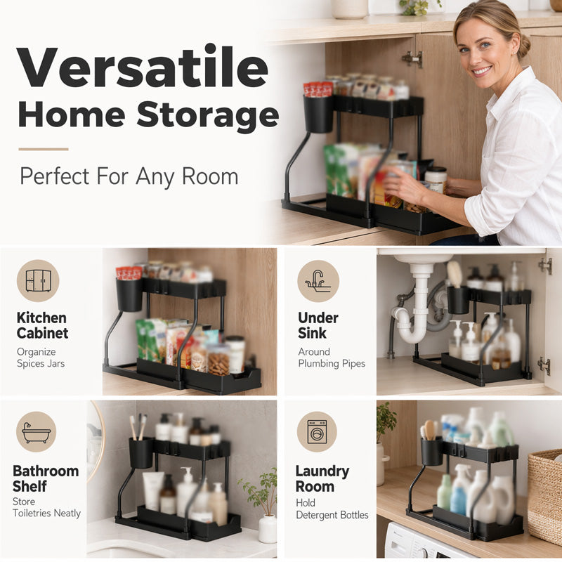 🔥Limited-time 50% off Double-layer pull-out sink storage rack
