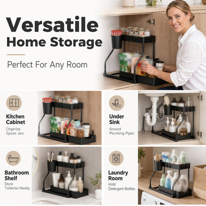🔥Limited-time 50% off Double-layer pull-out sink storage rack