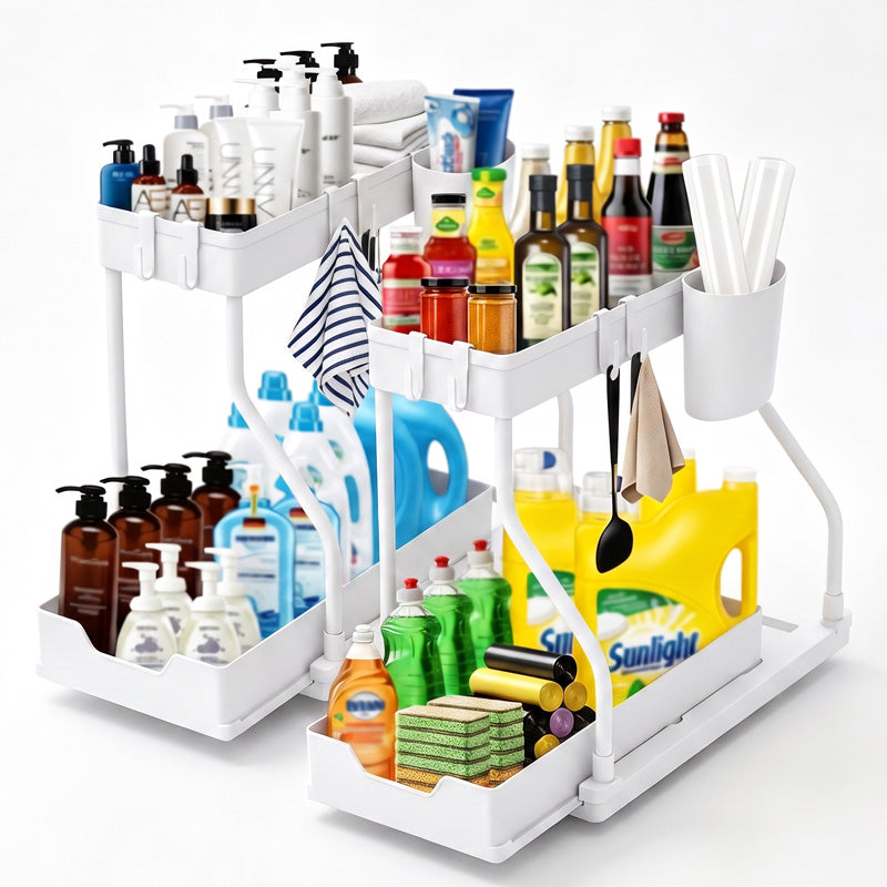 🔥Limited-time 50% off Double-layer pull-out sink storage rack