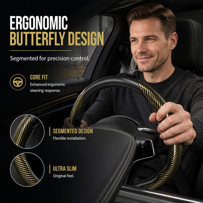 🎉 2026 Sale — Over 37600 Sold! 📢Universal Carbon Fiber Texture Steering Wheel Cover｜Ergonomic Anti-Slip Segmented Grip Protector ✨