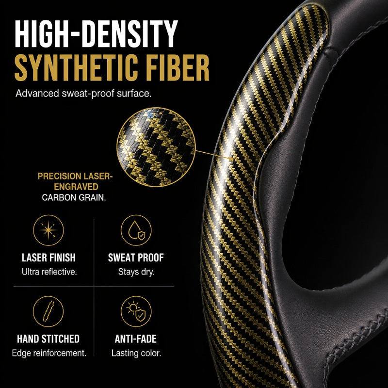 🎉 2026 Sale — Over 37600 Sold! 📢Universal Carbon Fiber Texture Steering Wheel Cover｜Ergonomic Anti-Slip Segmented Grip Protector ✨