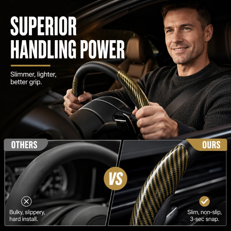 🎉 2026 Sale — Over 37600 Sold! 📢Universal Carbon Fiber Texture Steering Wheel Cover｜Ergonomic Anti-Slip Segmented Grip Protector ✨