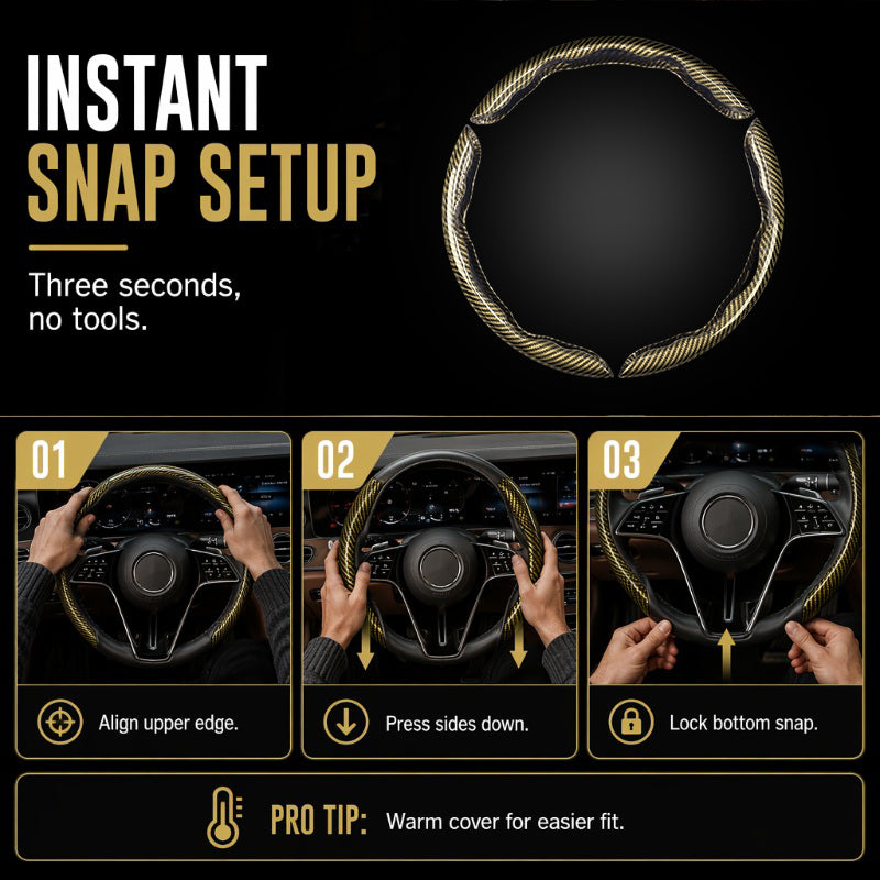 🎉 2026 Sale — Over 37600 Sold! 📢Universal Carbon Fiber Texture Steering Wheel Cover｜Ergonomic Anti-Slip Segmented Grip Protector ✨