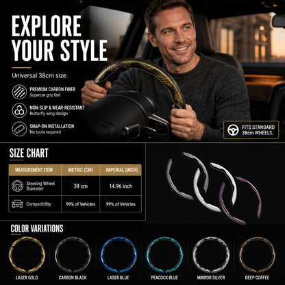 🎉 2026 Sale — Over 37600 Sold! 📢Universal Carbon Fiber Texture Steering Wheel Cover｜Ergonomic Anti-Slip Segmented Grip Protector ✨