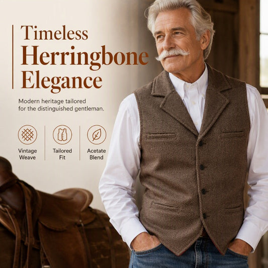 ⏳LAST DAY SALE ONLY🔥✨Men's Vintage Lapel Herringbone Tweed Vest👔🐴