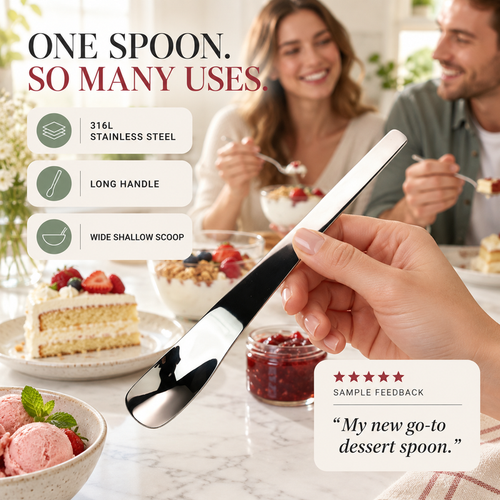 🔥Scoop Desserts Instantly! No-Bend Deep-Bowl Spoon