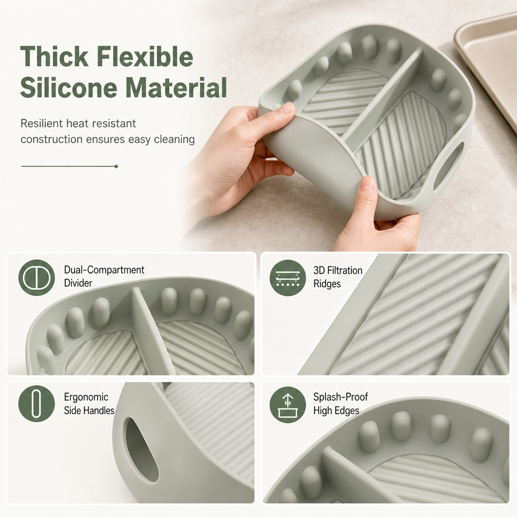 🎄Christmas Sale 🎁 Buy One Get One Free Reusable Divided Silicone Liner for Air Fryer