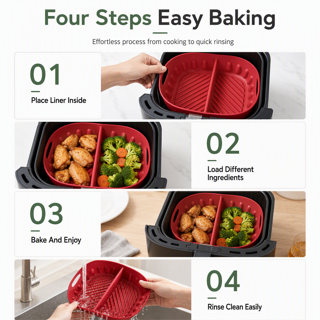 🎄Christmas Sale 🎁 Buy One Get One Free Reusable Divided Silicone Liner for Air Fryer