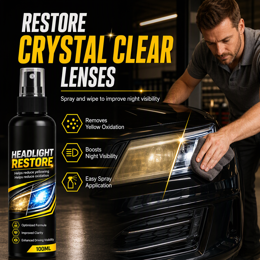 🚗 Headlight Restoration Spray – Remove Yellowing & Restore Clarity