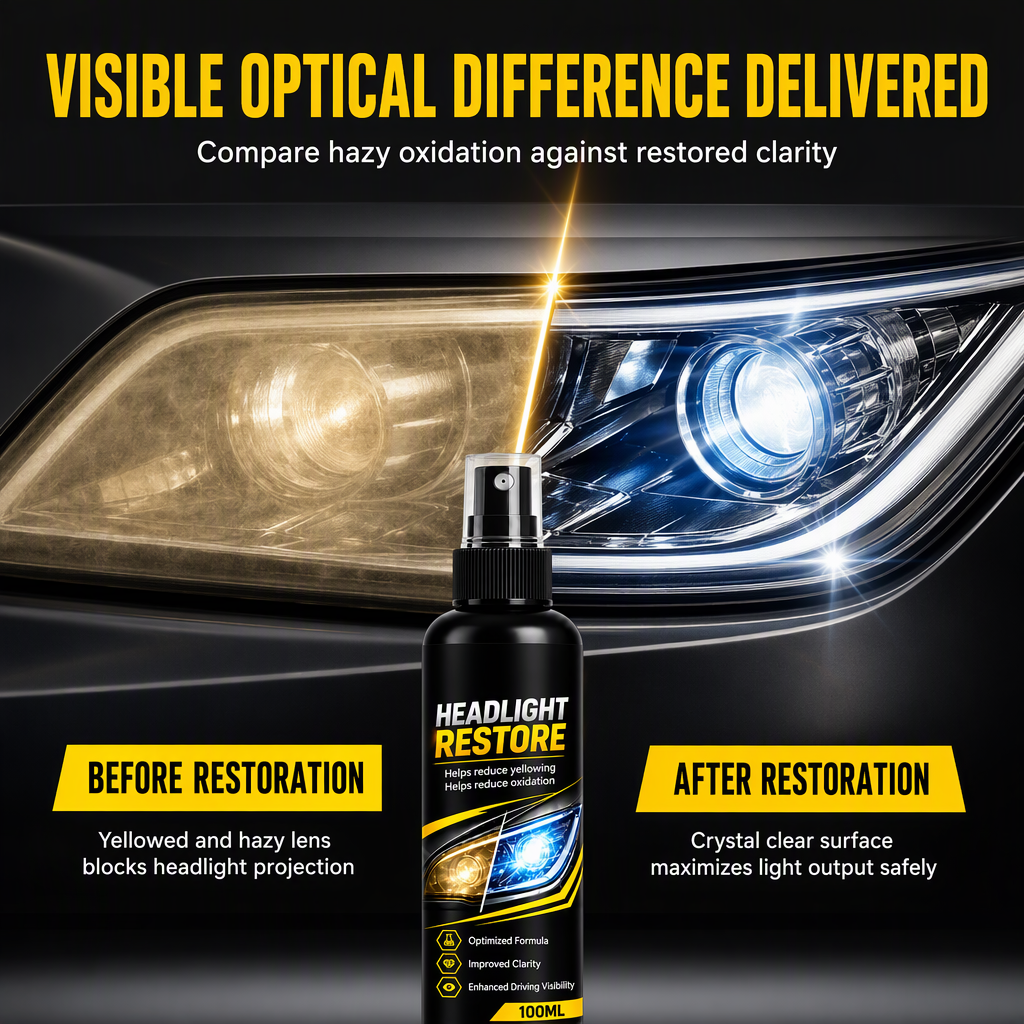 🚗 Headlight Restoration Spray – Remove Yellowing & Restore Clarity