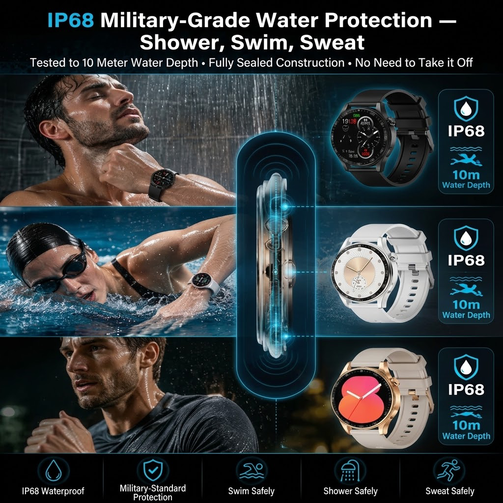 Waterproof Smartwatch with Flashlight 💡 1.5-inch Round Screen, 230mAh Pure Cobalt Battery, Bluetooth Calling Smart Watch for Outdoor Camping Hiking Adventure
