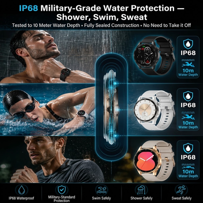 Waterproof Smartwatch with Flashlight 💡 1.5-inch Round Screen, 230mAh Pure Cobalt Battery, Bluetooth Calling Smart Watch for Outdoor Camping Hiking Adventure